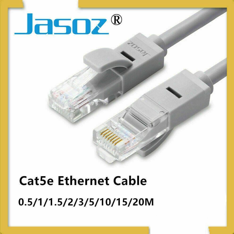 Cat5E Ethernet network cable in grey with RJ45 connectors for fast LAN internet