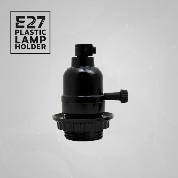 Black vintage E27 replacement lamp socket with smooth turn knob and threaded body rings