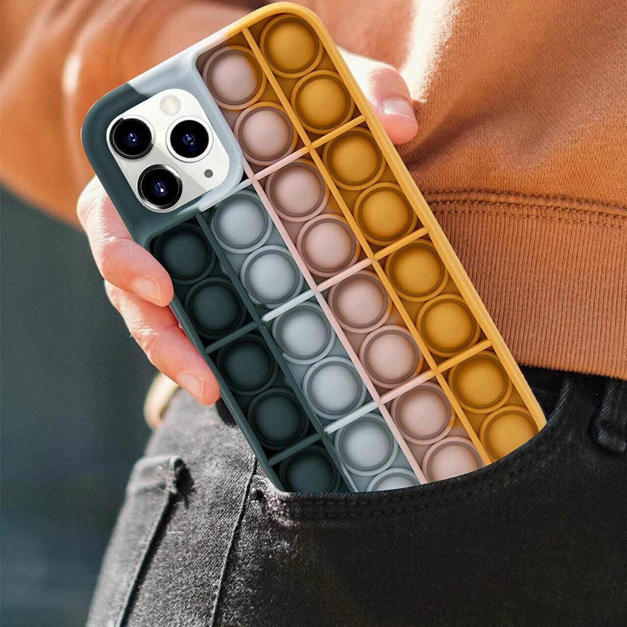 Blue-white pop fidget phone case in soft silicone protecting a modern smartphone device — view 3