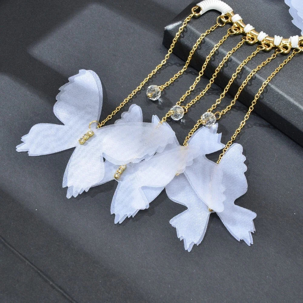 1pc Gold Tassel Chain White Handmade Butterfly Dangle Earring Ear Cuff Climber-1