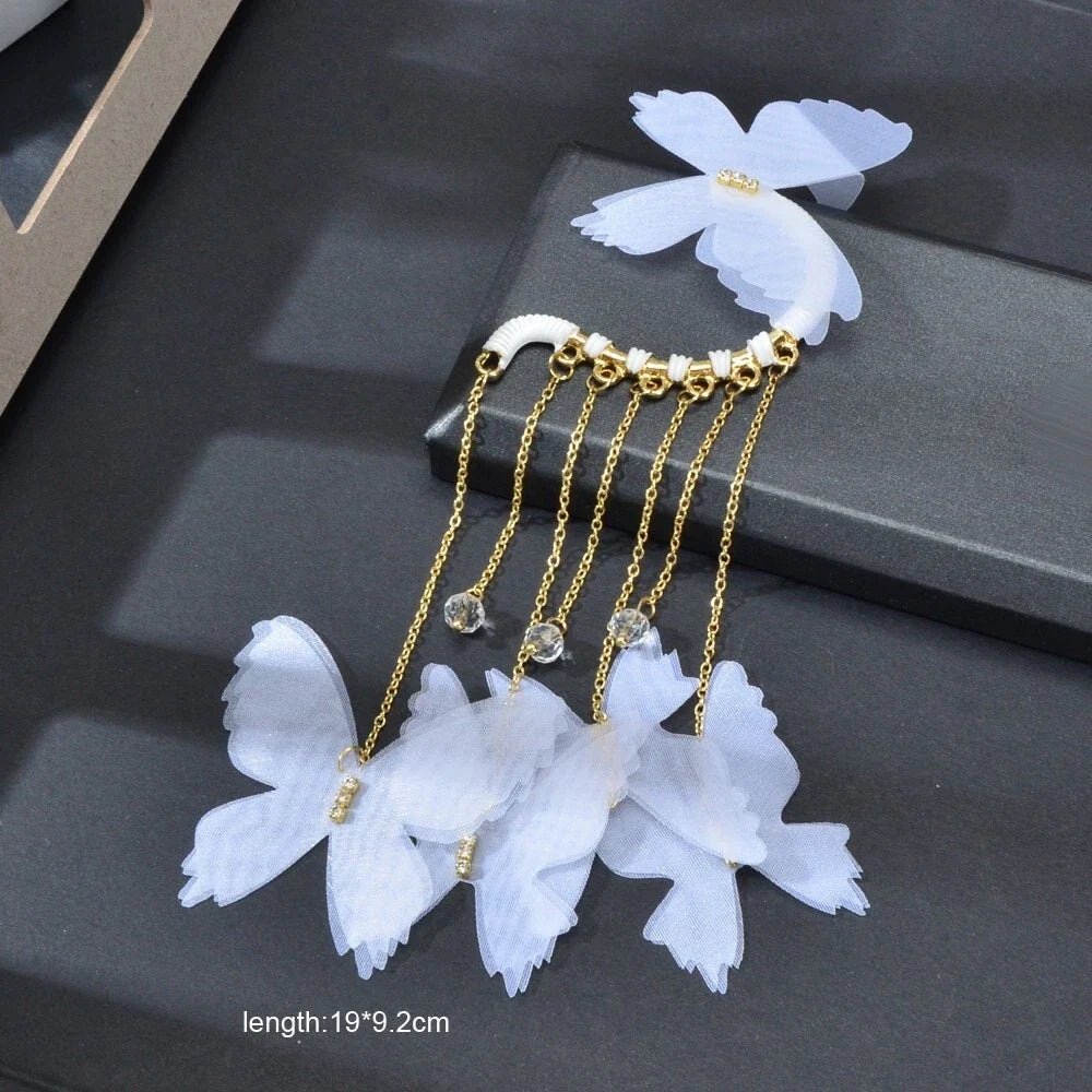 1pc Gold Tassel Chain White Handmade Butterfly Dangle Earring Ear Cuff Climber-3