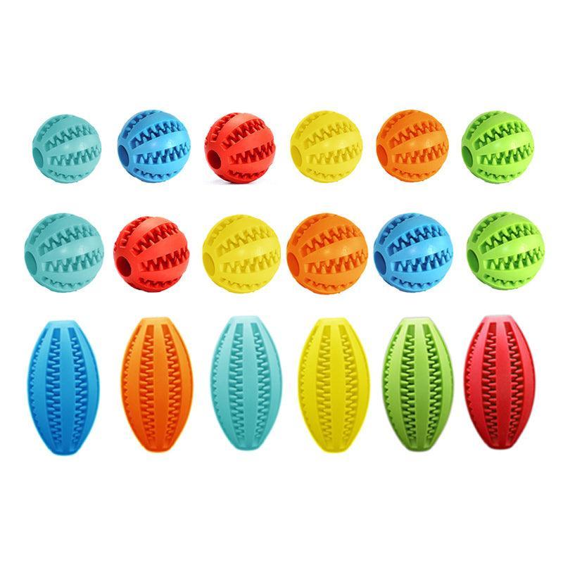 Rubber dog chew toy ball treat dispenser in vibrant colours with textured teeth cleaning surface — view 2