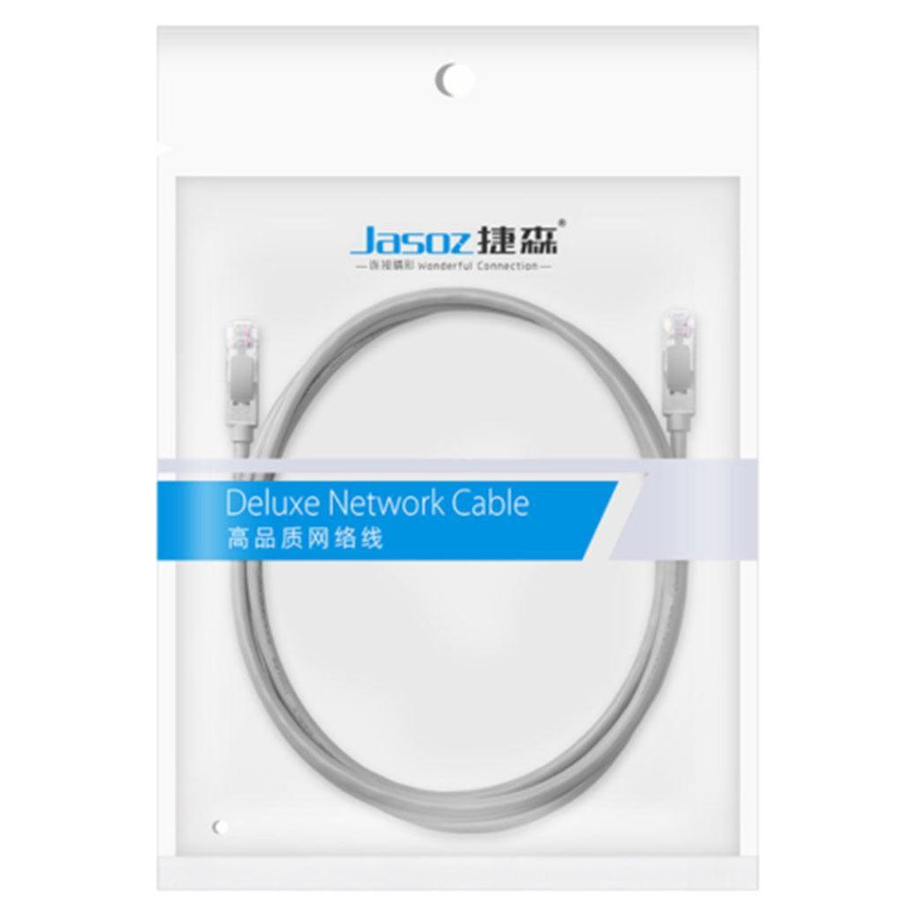 Cat5E Ethernet network cable in grey with RJ45 connectors for fast LAN internet — view 2