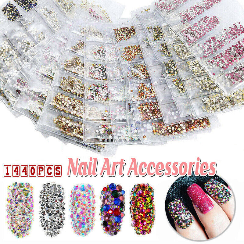 1440 pieces of crystal clear flat bottom glass rhinestones for sparkling 3D nail art designs