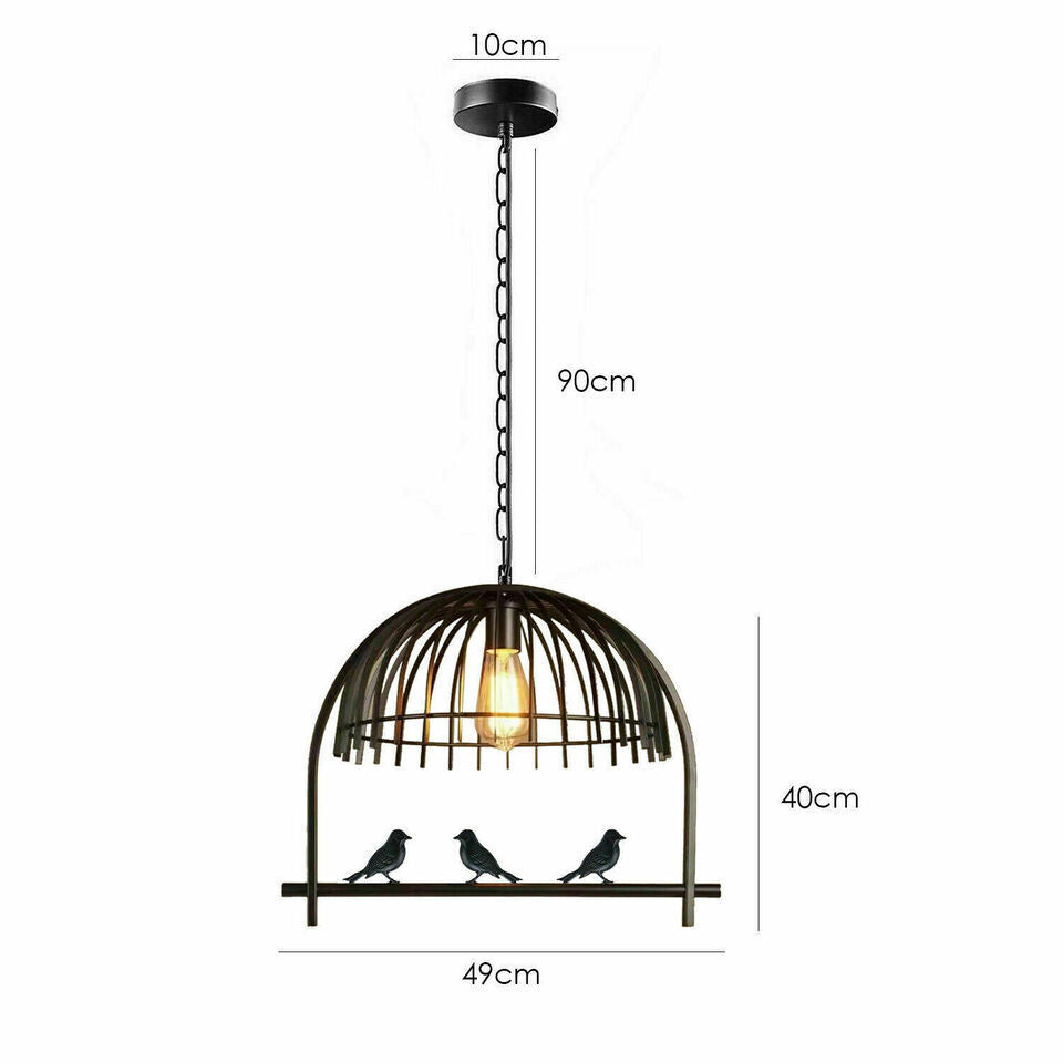 Industrial birdcage pendant light in vintage brass with black cable and round ceiling canopy — view 4