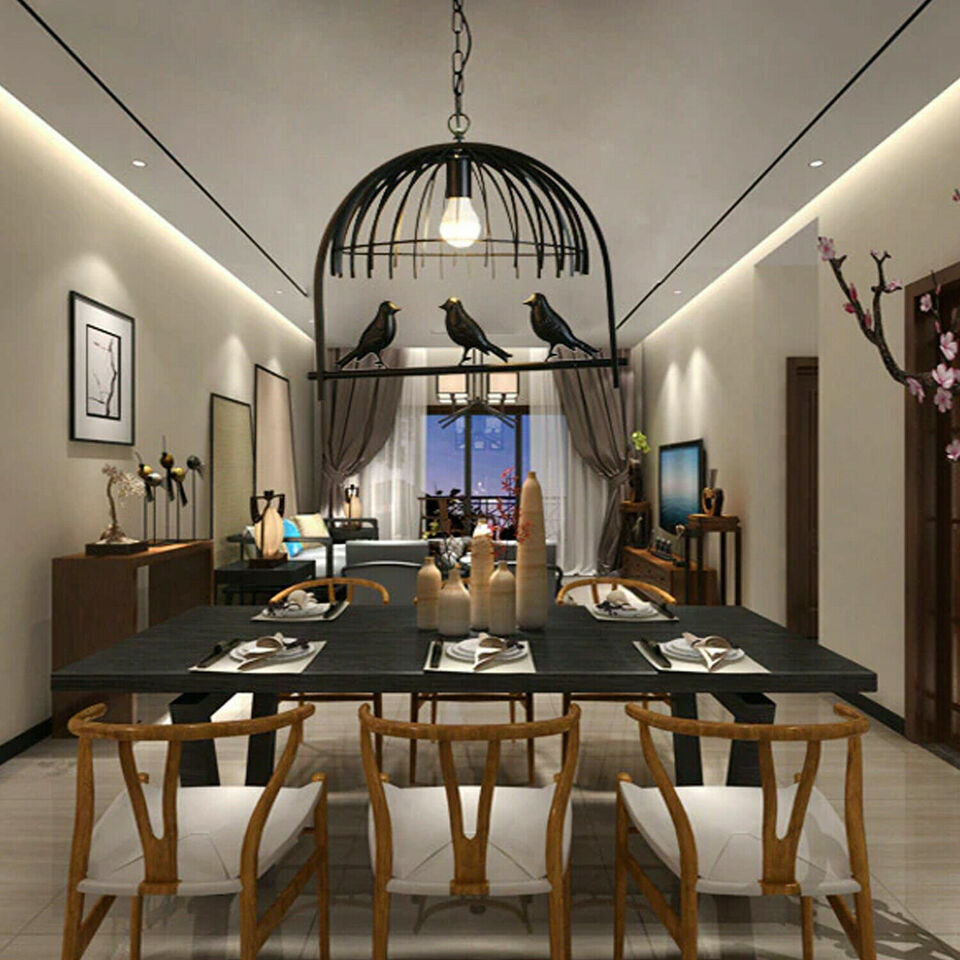 Industrial birdcage pendant light in vintage brass with black cable and round ceiling canopy — view 3