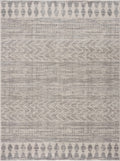 Hauteloom Chinnor area rug in light gray, charcoal, and off-white with transitional bohemian patterns