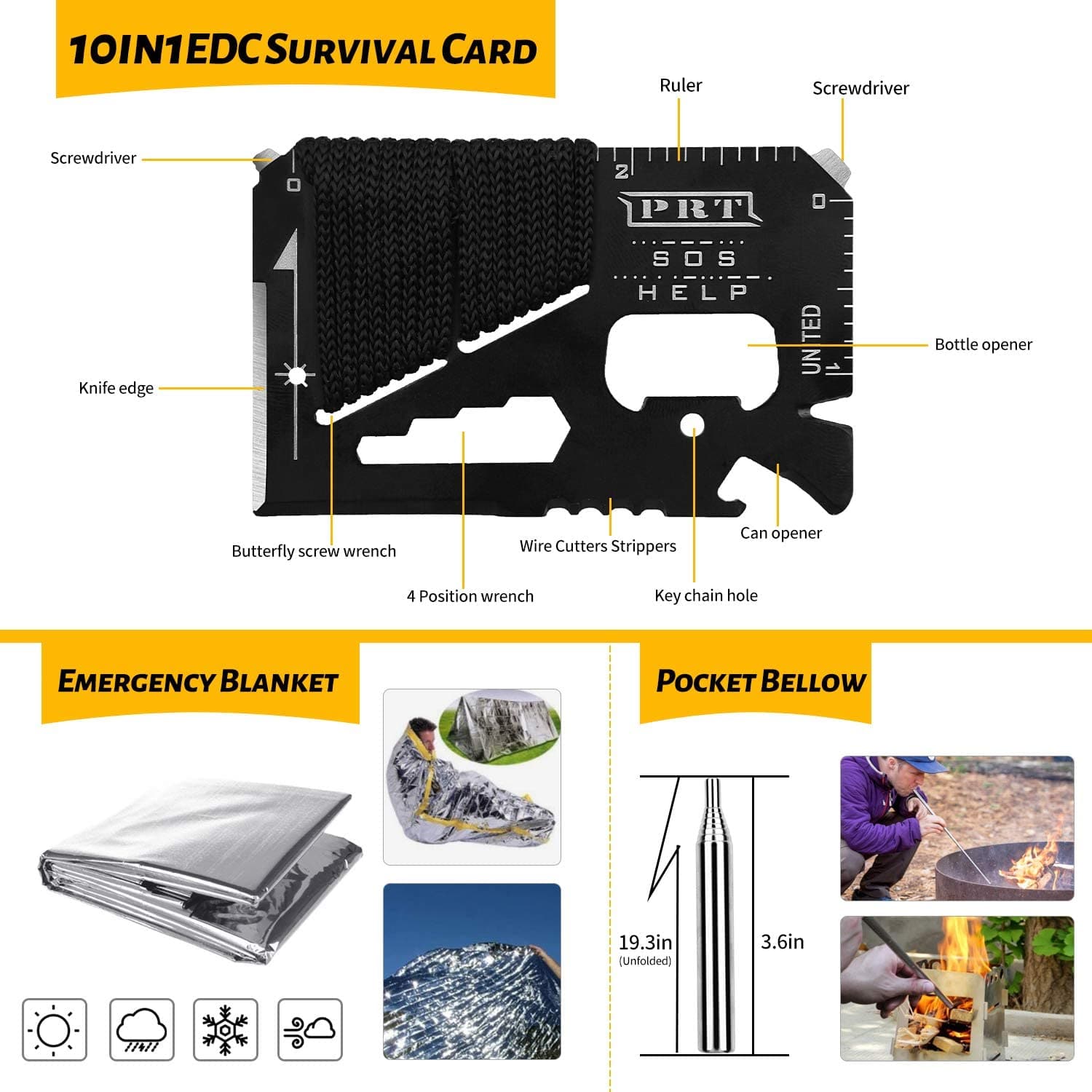 60 in 1 military survival kit with tactical tools inside a black waterproof ABS storage box — view 5