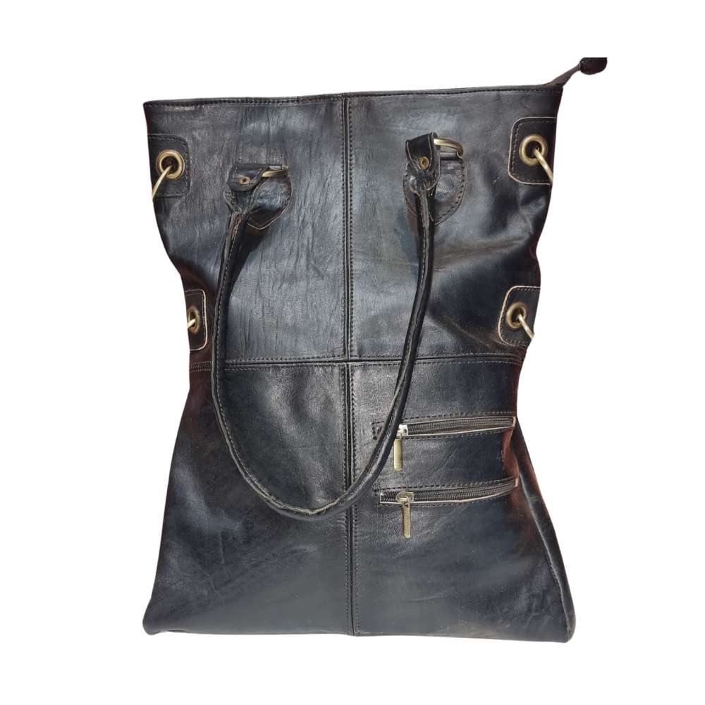 Leather Tote Bag LaLady crafted from natural vegetable tanned goat leather with sturdy dual carry handles — view 3