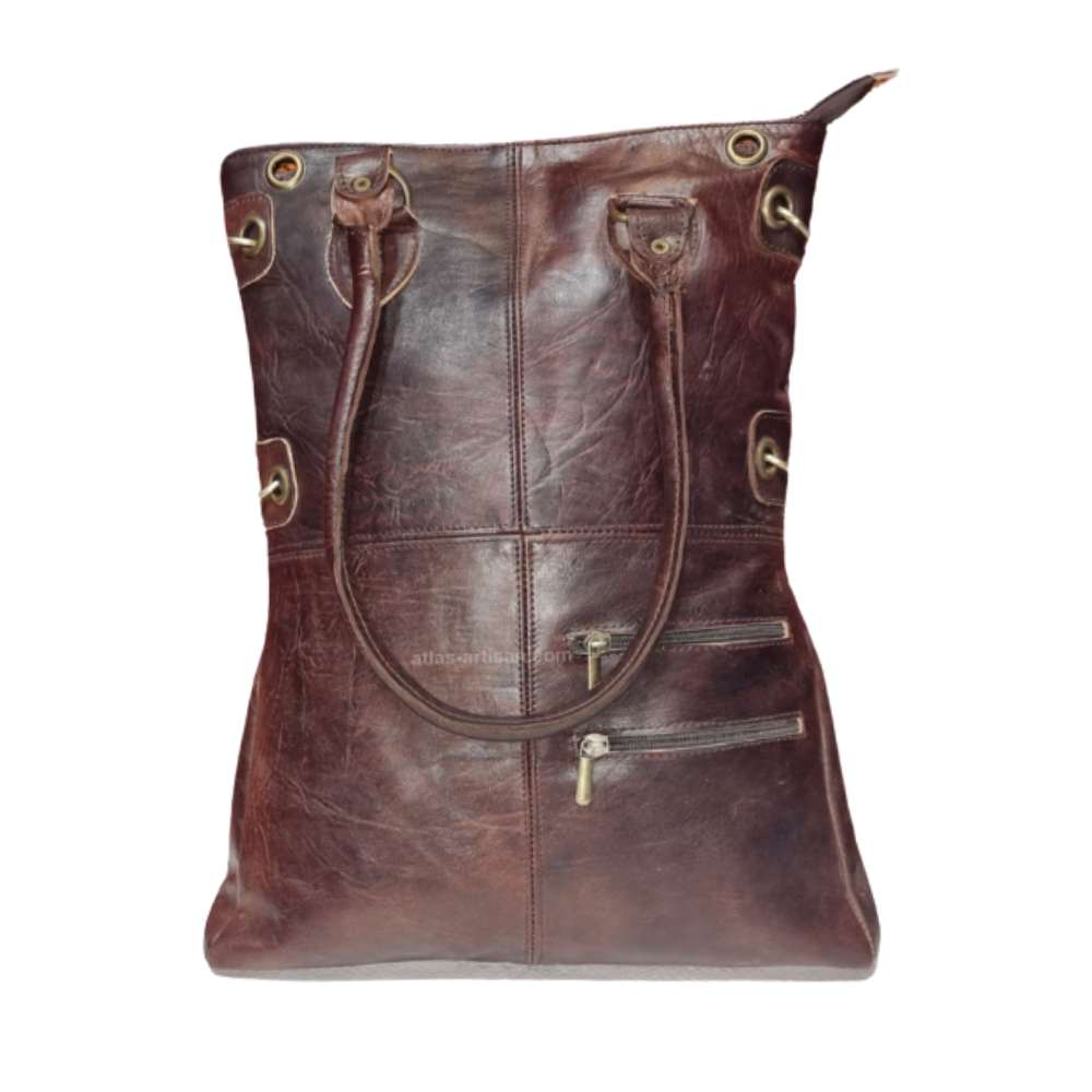 Leather Tote Bag LaLady crafted from natural vegetable tanned goat leather with sturdy dual carry handles — view 4