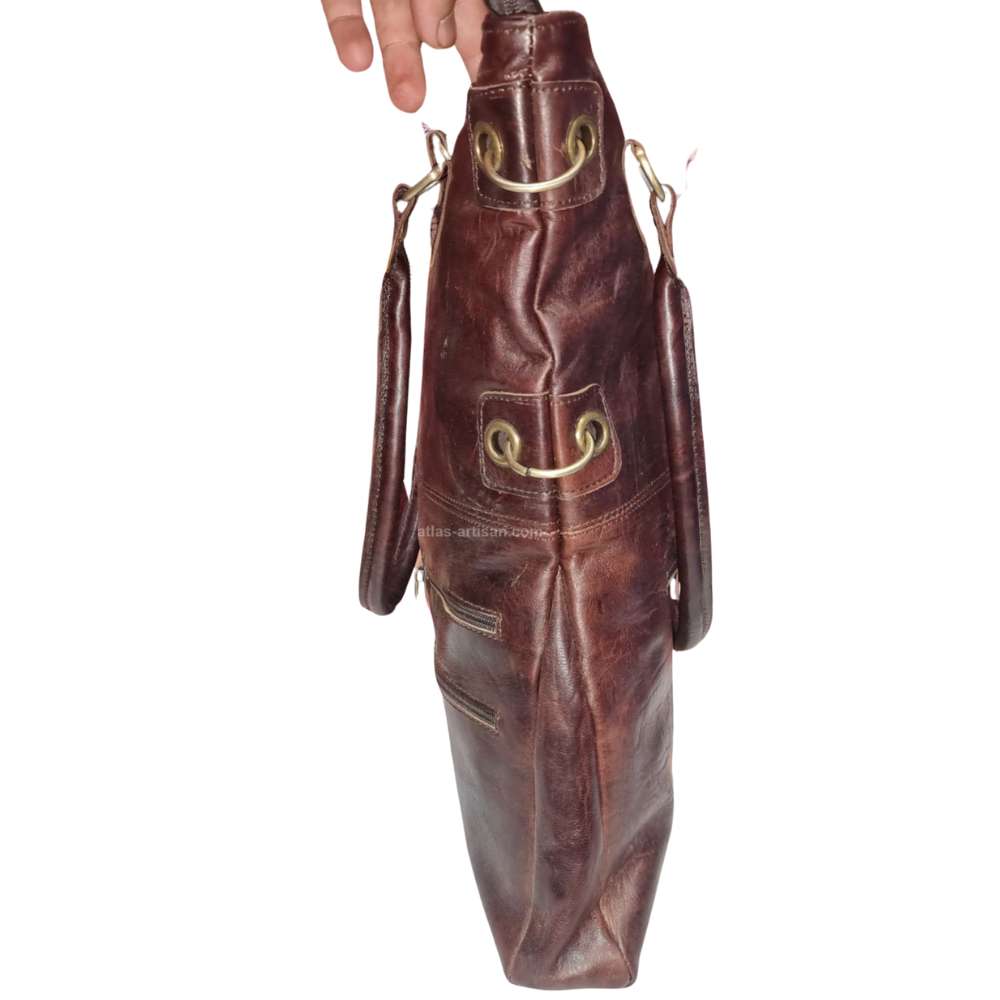 Leather Tote Bag LaLady crafted from natural vegetable tanned goat leather with sturdy dual carry handles — view 5