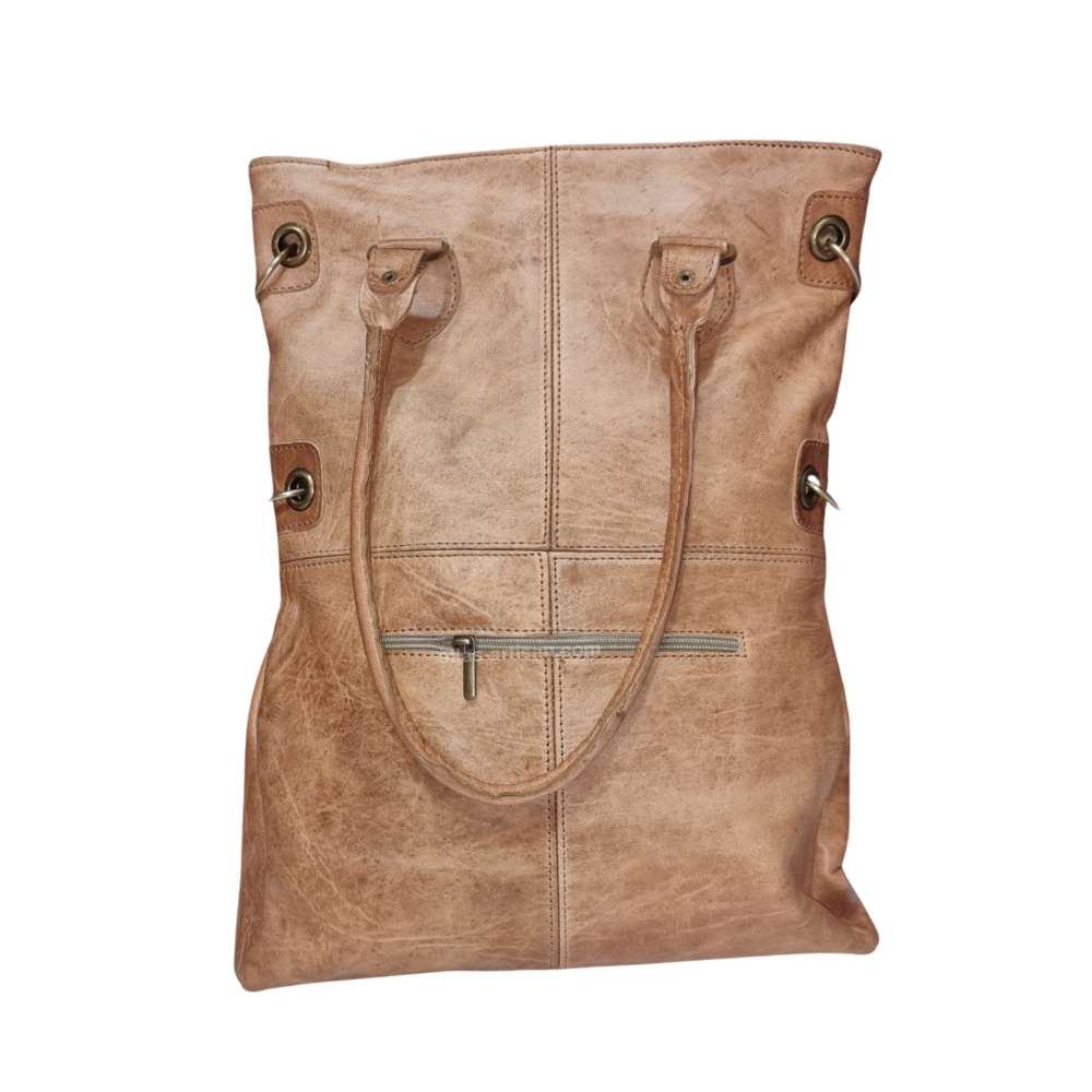 Leather Tote Bag LaLady crafted from natural vegetable tanned goat leather with sturdy dual carry handles