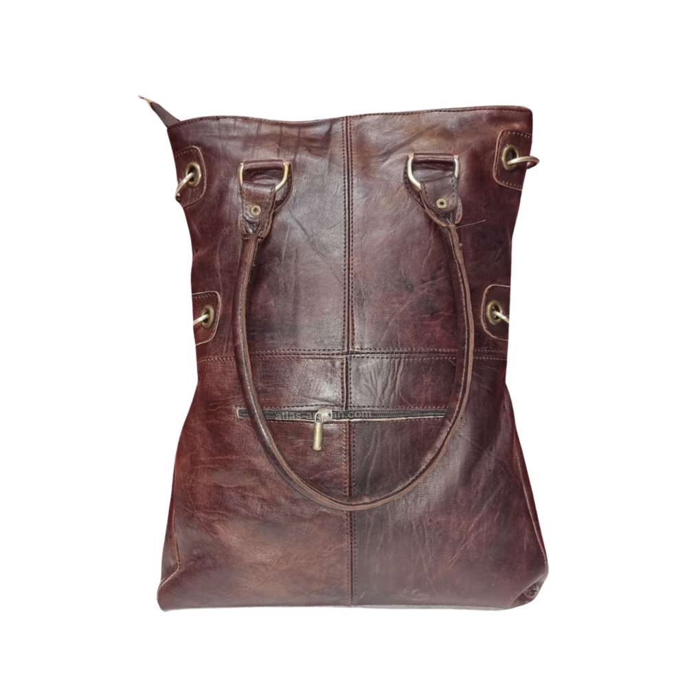 Leather Tote Bag LaLady crafted from natural vegetable tanned goat leather with sturdy dual carry handles — view 2