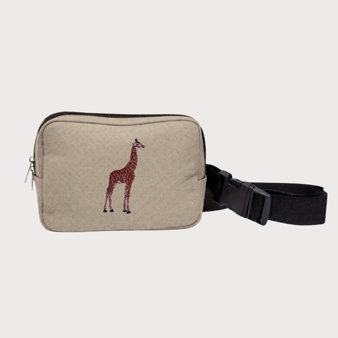 Giraffe Everyday Belt Bag, lightweight handmade Kenyan fanny pack with secure zip and adjustable strap — view 2