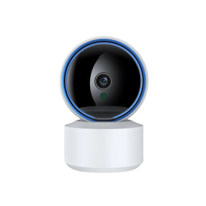 NNEOBA 1080P Wifi baby monitor camera featuring a sleek white design and 360-degree rotating lens