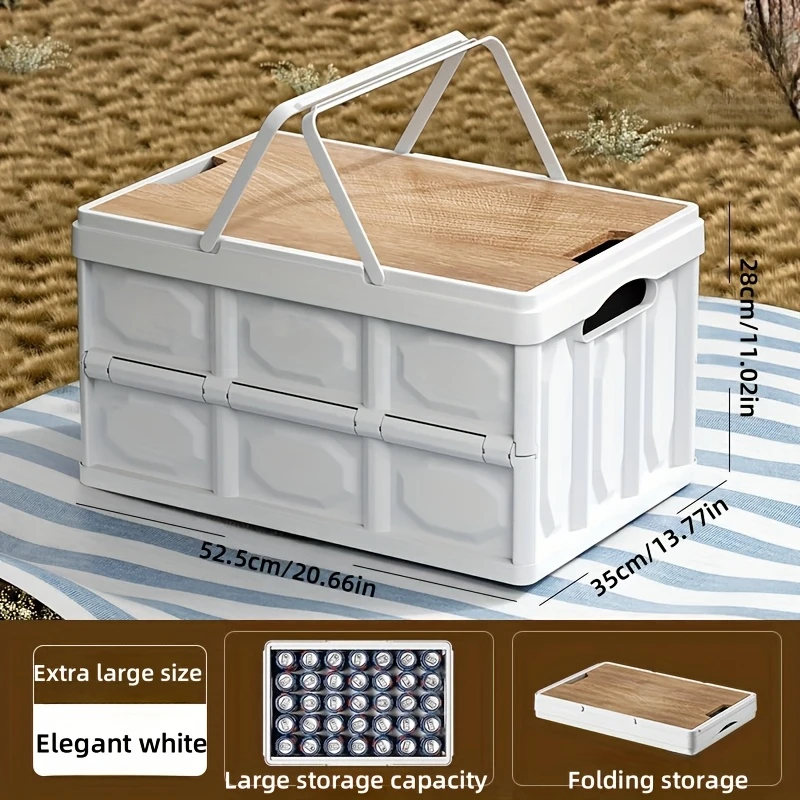 Stackable waterproof storage box in graceful white, durable foldable plastic container with lid and carrying handles — view 3