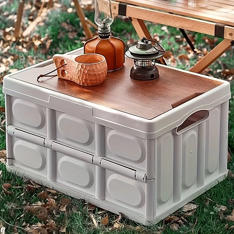 Stackable waterproof storage box in graceful white, durable foldable plastic container with lid and carrying handles — view 5