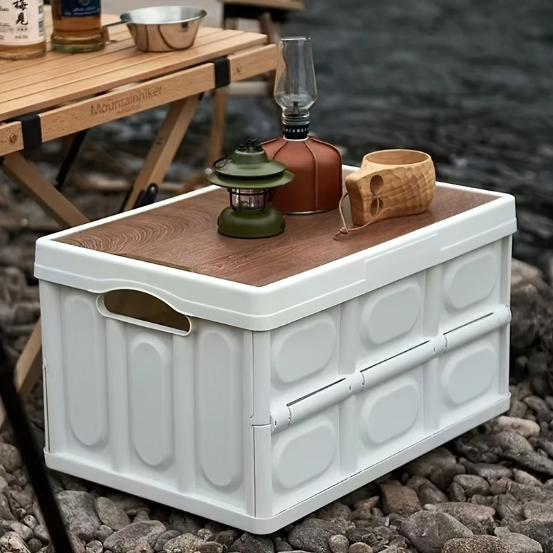 Stackable waterproof storage box in graceful white, durable foldable plastic container with lid and carrying handles — view 2