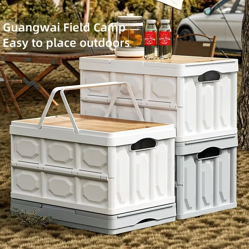 Stackable waterproof storage box in graceful white, durable foldable plastic container with lid and carrying handles — view 4