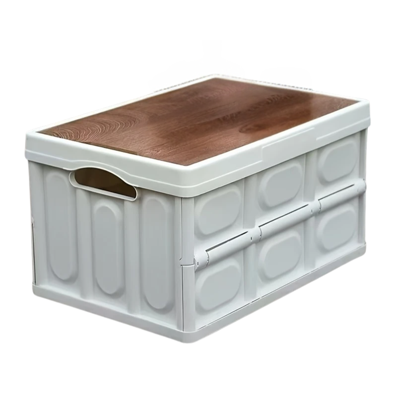 Stackable waterproof storage box in graceful white, durable foldable plastic container with lid and carrying handles