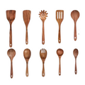 10-piece natural teak wood kitchen utensil set with spoons and shovels for home cooking