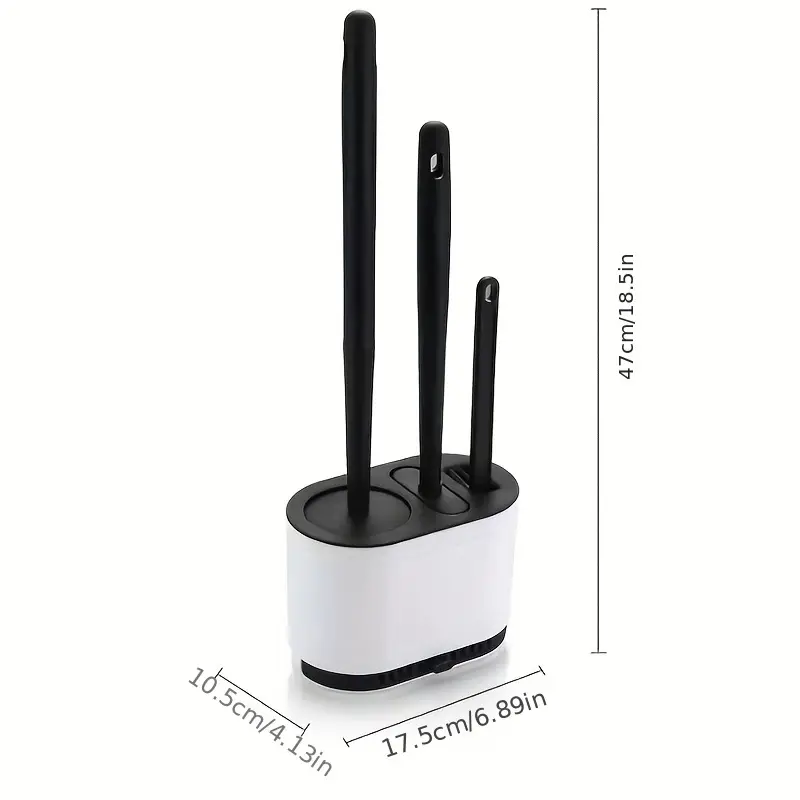 Black silicone toilet brush and holder set with ergonomic no-slip long handle for bathroom cleaning — view 5
