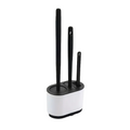 Black silicone toilet brush and holder set with ergonomic no-slip long handle for bathroom cleaning