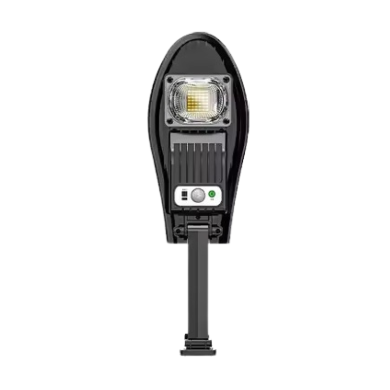 LED solar garden light with motion sensor and remote control mounted on an exterior wall