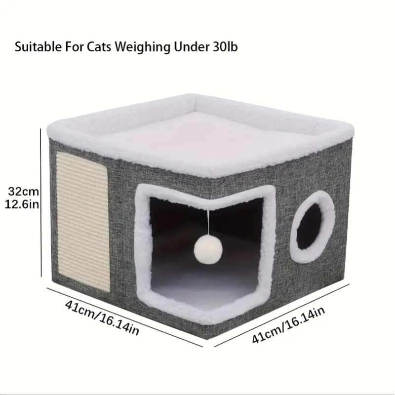 Double-layer nylon cat bed cave sofa with sisal scratching pad and foldable design. — view 3