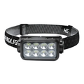 Black rechargeable LED headlamp with wave sensor and detachable light fixture on adjustable head strap