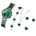 Womens luxury green watch and matching jewelry set with heart necklace ring and earrings