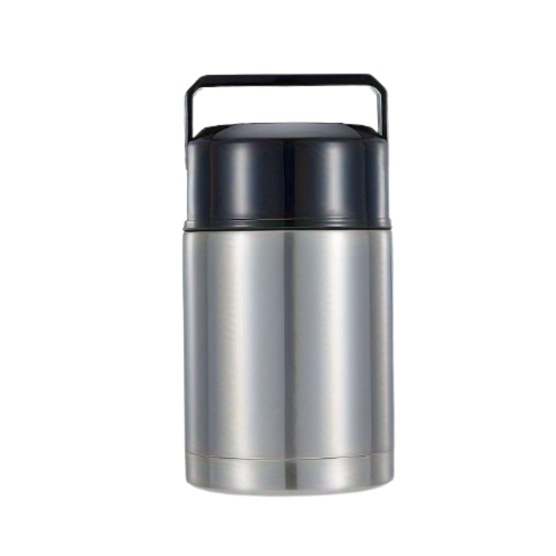 Stainless steel vacuum food can, large round silver insulated jar with leak-proof latch