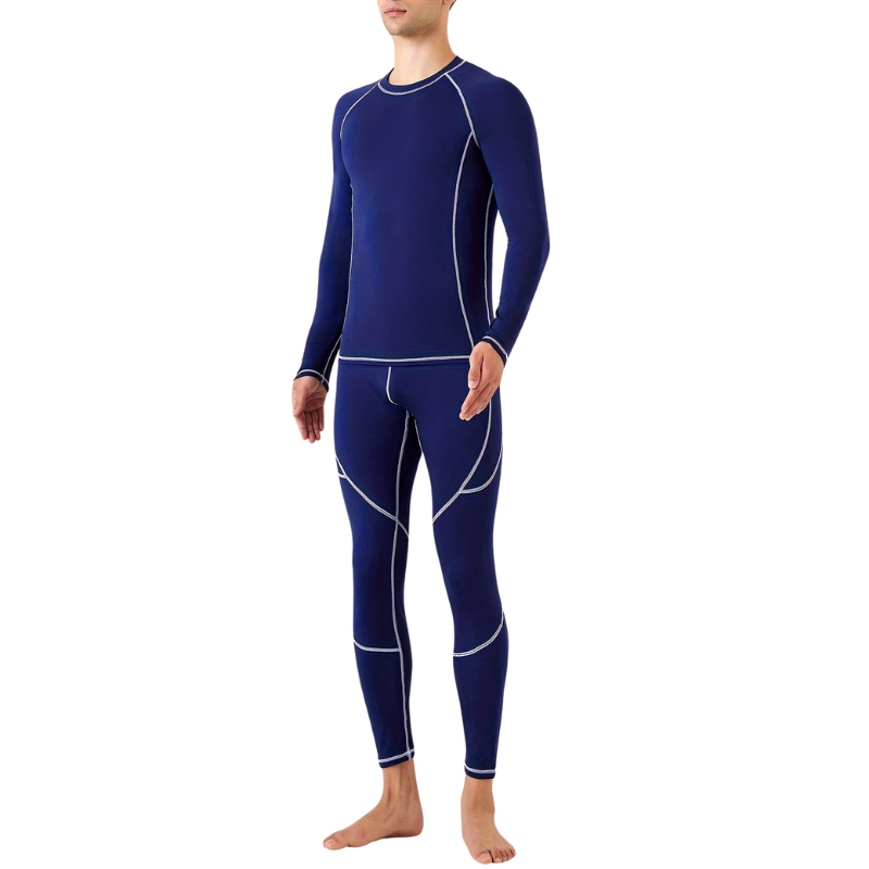 Mens fleece thermal underwear set featuring long sleeve top and matching high stretch base layer bottoms — view 3