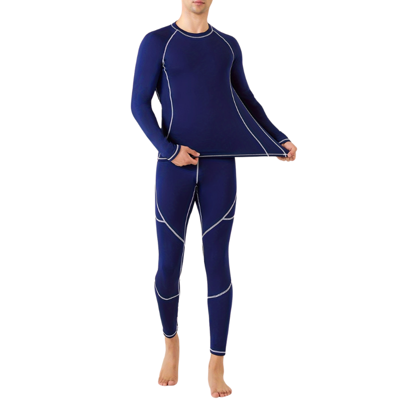 Mens fleece thermal underwear set featuring long sleeve top and matching high stretch base layer bottoms — view 4