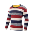 Men's thermal striped skiing fleece shirt in skinny fit stretch knit with crew neck design