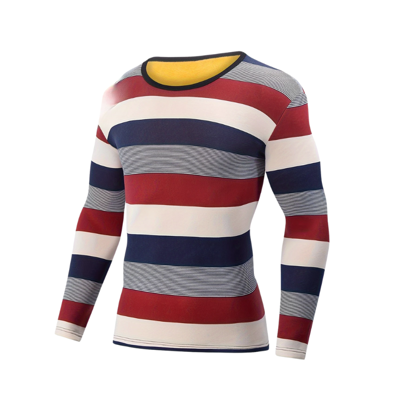 Men's thermal striped skiing fleece shirt in skinny fit stretch knit with crew neck design