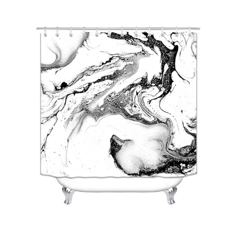 Luxury 4-piece 3D marble shower curtain set with matching bath mat pedestal rug and toilet cover
