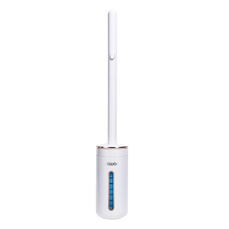 Wall-mounted plastic disposable toilet brush set with ten white replacement cleaning heads