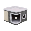 Double-layer nylon cat bed cave sofa with sisal scratching pad and foldable design.