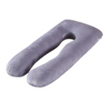 Maternity support pillow in grey velvet with removable cover and soft inner cushion