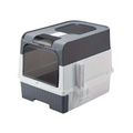 Extra large gray enclosed cat litter box with dual entry design and built-in cleaning scoop