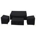 Black waterproof polyester patio furniture covers for outdoor sofa, chairs, and coffee table.