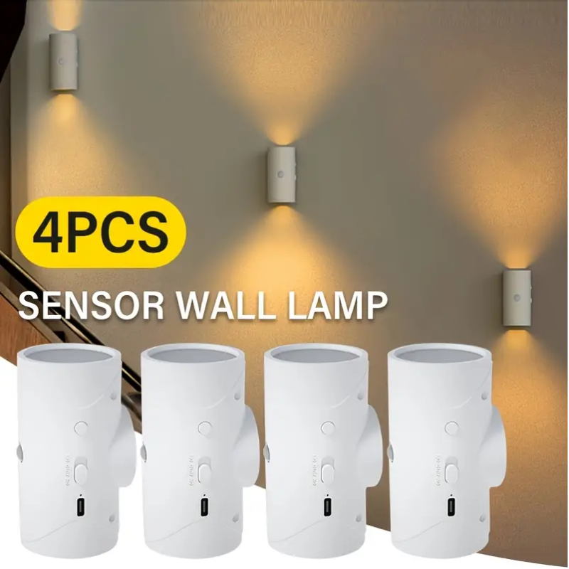 4-pack of white LED motion sensor night lights with a USB rechargeable wall-mounted design — view 5