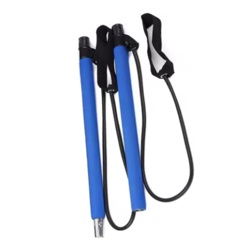 Portable Pilates bar kit in blue with resistance bands and foot loops for workouts for flexible training exercises fitness bands and foot loops for home workouts — view 2