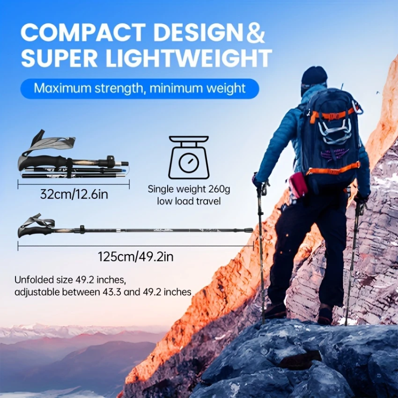 Black aluminum adjustable trekking poles with ergonomic EVA foam grips for outdoor hiking and backpacking. — view 5