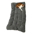 Extra-large plush dog sofa bed in grey with white trim and non-slip bottom base.