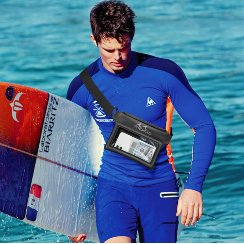 Black waterproof floating phone pouch dry bag made of TPU with clear touch screen window — view 5