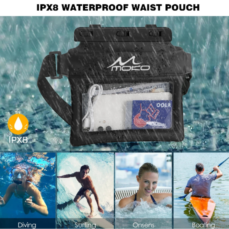 Black waterproof floating phone pouch dry bag made of TPU with clear touch screen window — view 4