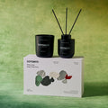 Sandalwood candle and reed diffuser set in sophisticated matte black vessels