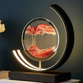 Moving sandscapes LED table lamp in glass and aluminum with falling sand mountain landscape design